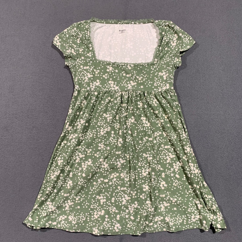 90s Style Babydoll Womens Green Floral Square Neck Cottagecore Dress Size M 8-10